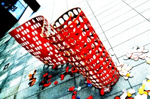 Indeterminate Object. 2014 Spitalfields London. Funded Arts Council England. graham guy-robinson temporary fence sculpture, spitalfields london